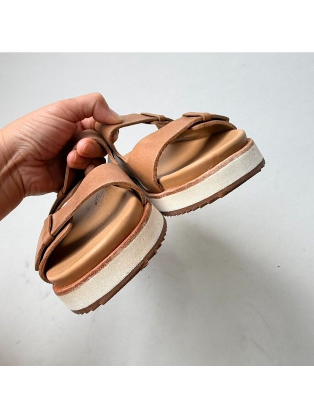 Nisolo Ella Platform Slide Womens Size 6.5 Beige Leather Sandals Comfor - Picture 6 of 12